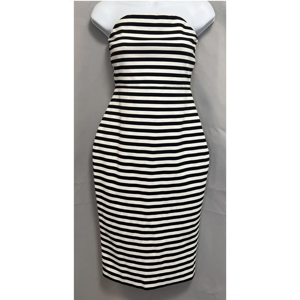 EXPRESS Stretch Knit Stripe Tube Dress Sz 4 Strapless Women's White Black